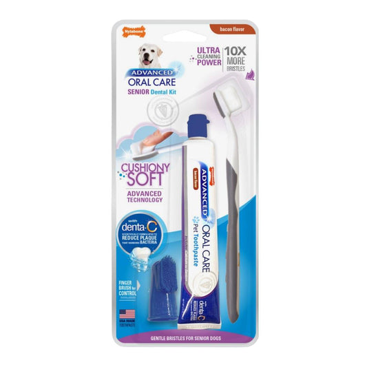 Nylabone Advanced Oral Care Senior Dog Dental Kit with Cushiony Soft-Bristle Toothbrush Bacon 1ea/3 ct