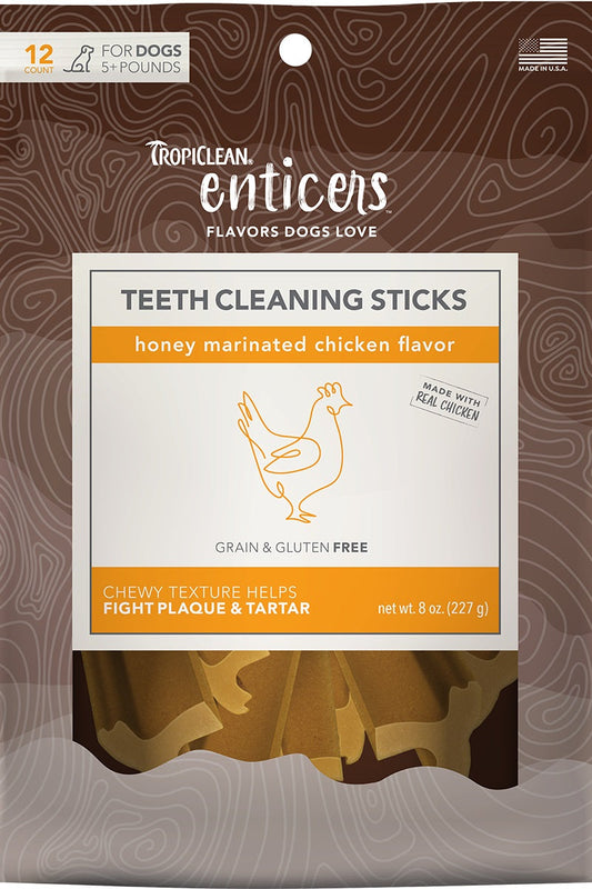 TropiClean Enticers Teeth Cleaning Sticks for Dogs Honey Marinated Chicken 1ea/12 ct