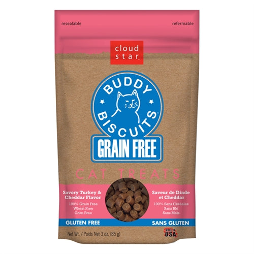 Cloud Star Grain-Free Buddy Biscuits With Savory Turkey and Cheddar Cat Treats; 3oz, Bag